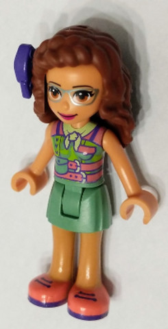 LEGO® Minifigurák frnd396 - Friends Olivia (Nougat) - Sand Green Skirt, Sand Green Top, Coral Shoes, Bow