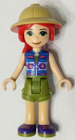 LEGO® Minifigurák frnd397 - Friends Mia - Olive Green Shorts, Dark Azure and Dark Purple Patterned Sleeveless Jacket with Zipper
