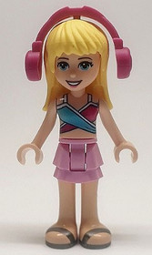 Friends Stephanie - Bright Pink Layered Skirt, Magenta and Medium Blue Swimsuit Top, Headphones