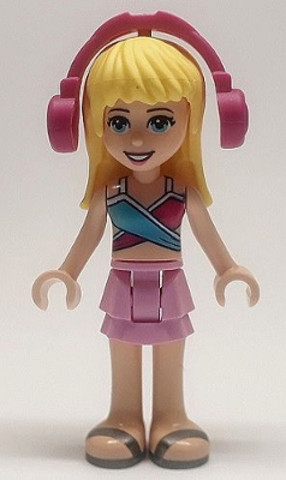 LEGO® Minifigurák frnd398 - Friends Stephanie - Bright Pink Layered Skirt, Magenta and Medium Blue Swimsuit Top, Headphones