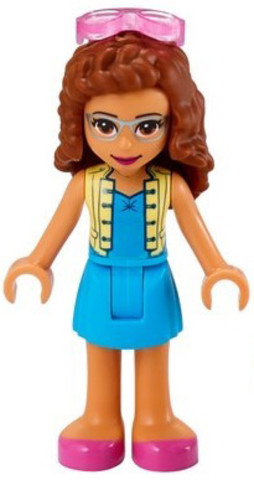 LEGO® Minifigurák frnd404 - Friends Olivia (Nougat) - Dark Azure Skirt and Top with Bright Light Yellow Vest, Dark Pink Shoes, S