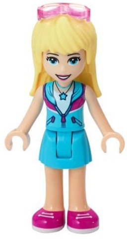 LEGO® Minifigurák frnd405 - Friends Stephanie - Medium Azure Skirt, Medium Azure and Dark Purple Jacket, Sunglasses