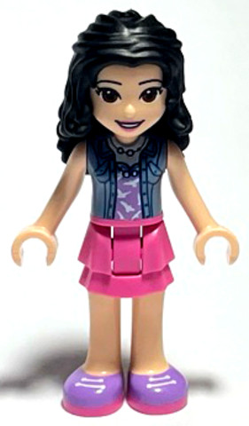 LEGO® Minifigurák frnd423 - Friends Emma - Dark Pink Layered Skirt, Sand Blue Top with Birds