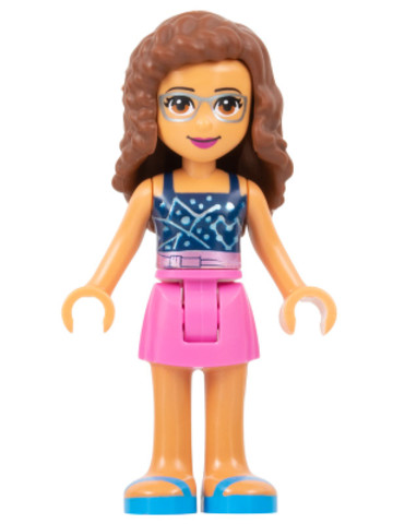 LEGO® Minifigurák frnd424 - Friends Olivia (Nougat) - Dark Pink Skirt, Dark Blue Top with Constellations