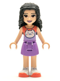 Friends Emma - Medium Lavender Skirt, Coral and Lavender Top with Cat Head