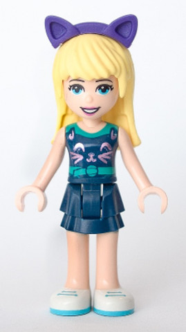 LEGO® Minifigurák frnd440 - Friends Stephanie - Dark Blue Layered Skirt, Sleeveless Top with Cat Face, Dark Purple Cat Ears