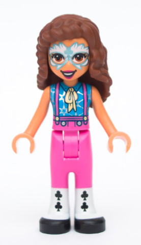 LEGO® Minifigurák frnd447 - Friends Olivia (Nougat) - Metallic Light Blue and White Face Paint, Dark Pink Pants, Black and White