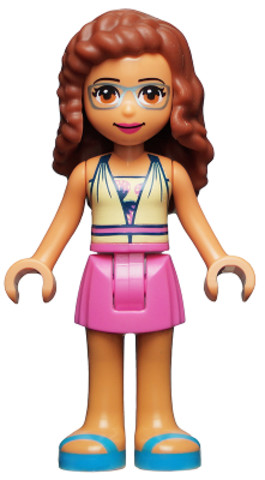 LEGO® Minifigurák frnd455 - Friends Olivia (Nougat) - Dark Pink Skirt, Halter Top with Strawberries