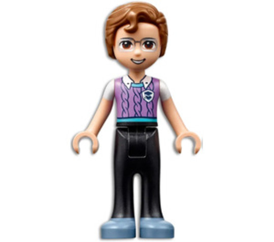 LEGO® Minifigurák frnd459 - Friends Julian - Black Trousers, Medium Lavender Vest with Medium Azure Trim over White T-Shirt, San