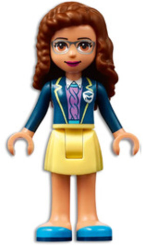 LEGO® Minifigurák frnd460 - Friends Olivia (Nougat) - Bright Light Yellow Skirt, Dark Blue Jacket, Dark Azure Shoes