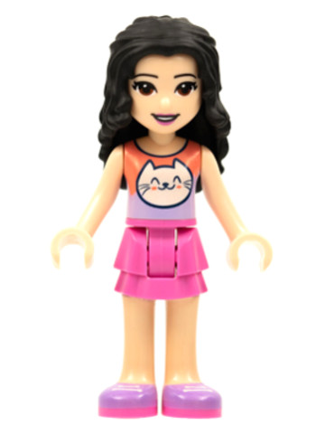 LEGO® Minifigurák frnd465 - Friends Emma - Coral and Lavender Cat Shirt, Dark Pink Skirt, Medium Lavender Shoes