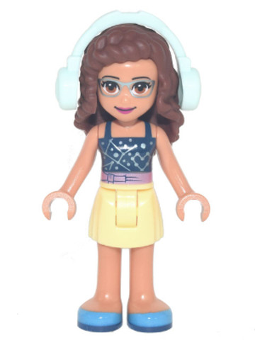 LEGO® Minifigurák frnd481 - Friends Olivia (Nougat) - Bright Light Yellow Skirt, Dark Blue Top with Constellations, Light Aqua H