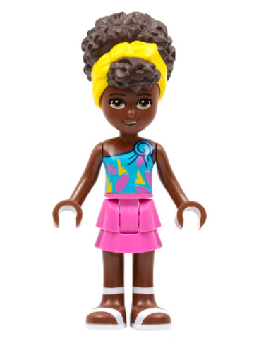 LEGO® Minifigurák frnd483 - Friends Nandi - Dark Azure Single Strap Tank Top, Dark Pink Skirt, White Sandals, Yellow Head Wrap