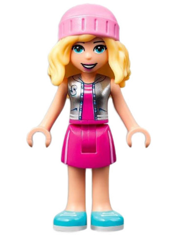 LEGO® Minifigurák frnd490 - Friends Stephanie, Magenta Skirt and Top with Silver Vest, Bright Pink Hat