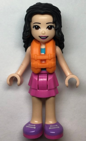 LEGO® Minifigurák frnd493 - Friends Emma, Dark Pink Layered Skirt, White Top with Paw Print Undershirt, Life Jacket