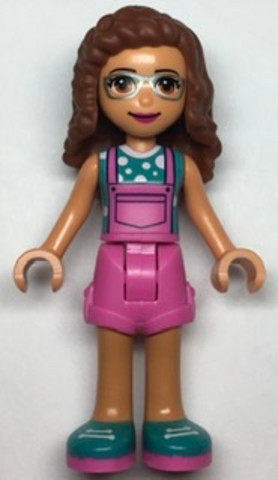 LEGO® Minifigurák frnd496 - Friends Olivia - Dark Pink Overalls, Dark Turquoise Top