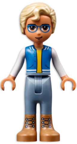 LEGO® Minifigurák frnd502 - Friends Sebastian, Medium Nougat Boots, Sand Blue Trousers, Blue Vest with Pockets, Yellow Undershir