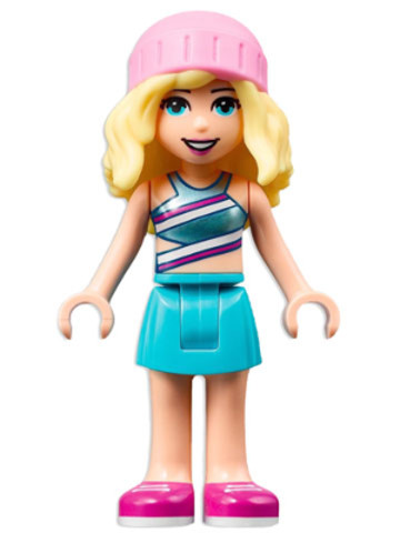 LEGO® Minifigurák frnd506 - Friends Stephanie, Metallic Light Blue Swimsuit Top, Medium Azure Skirt, Bright Pink Hat