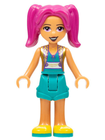 LEGO® Minifigurák frnd525 - Friends Camila - Dark Turquoise Shorts and Top, Gold Vest, Yellow Shoes