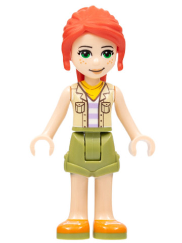 LEGO® Minifigurák frnd527 - Friends Mia, Olive Green Shorts, Orange Shoes, Tan Vest, Bright Light Orange Scarf