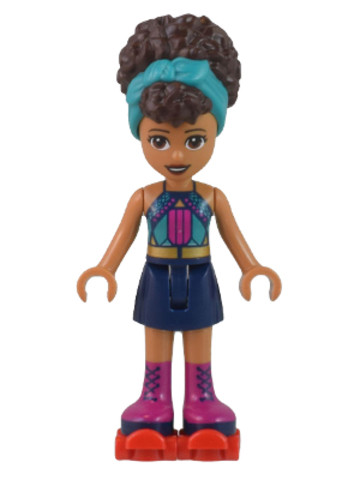LEGO® Minifigurák frnd530 - Friends Andrea, Dark Turquoise Halter Top, Dark Blue Skirt with Magenta Boots, Dark Turquoise Head W