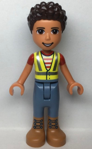 LEGO® Minifigurák frnd541 - Friends River, Neon Yellow Safety Vest, Sand Blue Trousers with Medium Nougat Boots