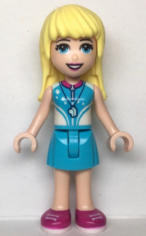 LEGO® Minifigurák frnd544 - Friends Stephanie, Medium Azure Skirt, White and Medium Azure Top with Magenta Collar