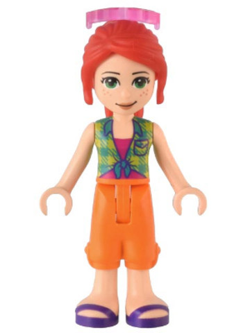 LEGO® Minifigurák frnd549 - Friends Mia, Lime Plaid Shirt, Orange Trousers Cropped, Dark Purple Sandals, Sunglasses