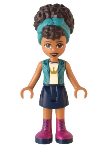 LEGO® Minifigurák frnd551 - Friends Andrea, Dark Turquoise Jacket over White Top with Crown, Dark Blue Skirt with Magenta Boots,