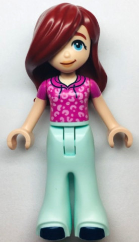 LEGO® Minifigurák frnd582 - Friends Paisley - Dark Pink Hoodie, Light Aqua Trousers Bell-Bottoms, Dark Blue Shoes