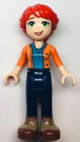 LEGO® Minifigurák frnd585 - Friends Mia - Dark Azure Shirt, Orange Sweater, Dark Blue Pants, Dark Tan and Reddish Brown Boots