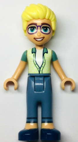 LEGO® Minifigurák frnd594 - Friends Olly - Yellowish Green and Sand Green Unbuttoned Shirt, Sand Blue Trousers, Dark Blue Shoes