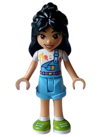 LEGO® Minifigurák frnd600 - Friends Liann - Bright Light Blue Overalls over White Shirt, Bright Light Blue Shorts, Lime Shoes