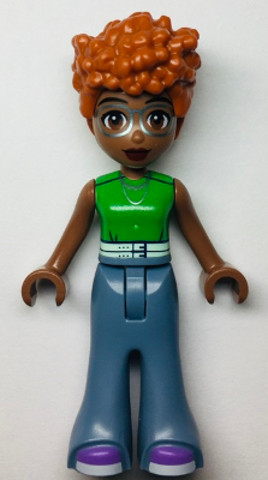 LEGO® Minifigurák frnd608 - Friends Naomi (Medium Brown) - Green Sleeveless Top, Sand Blue Bell-Bottoms, Medium Lavender Shoes