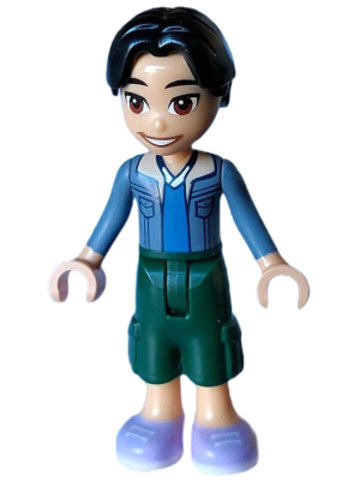 LEGO® Minifigurák frnd611 - Friends Niko - Sand Blue Jacket, Blue Shirt, Dark Green Trousers Cropped Large Pockets, Lavender Sho