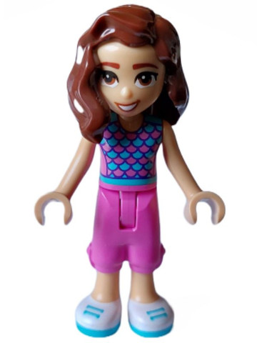 LEGO® Minifigurák frnd615 - Friends Luna - Dark Pink and Medium Azure Top with Scales, Dark Pink Trousers Cropped, White Shoes