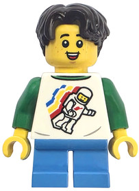 Child - Boy, Classic Space Shirt with Minifigure Floating and Back Print, Dark Azure Short Legs, Dar