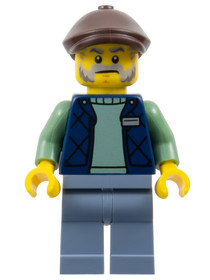 Corner Kiosk Vendor - Male, Dark Blue Bodywarmer over Sand Green Sweater, Sand Blue Legs, Dark Brown