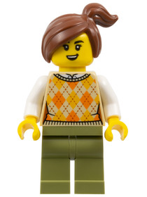 Corner Kiosk Customer - Female, Tan Knit Argyle Sweater Vest, Olive Green Legs, Reddish Brown Side P
