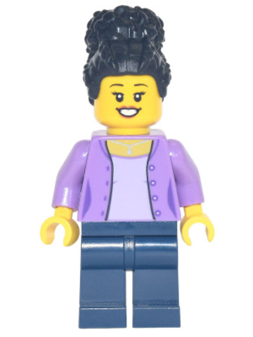 LEGO® Minifigurák hol255 - Mom - Medium Lavender Jacket, Dark Blue Legs, Black Coiled Hair