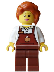 Barista Hot Chocolate Stand - Female, Reddish Brown Apron with Cup and Name Tag, Reddish Brown Legs,