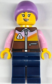 Ice Skater - Female, Reddish Brown Jacket, Dark Blue Legs, Medium Lavender Beanie