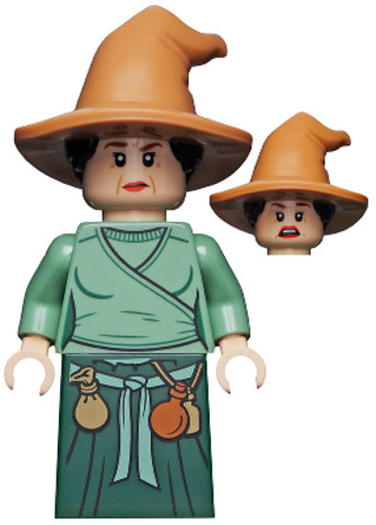 LEGO® Minifigurák hp302 - Wizard - HP Wizarding World Female, Medium Nougat Hat, Sand Green Top, Dark Green Skirt