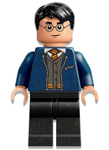 LEGO® Minifigurák hp346 - Harry Potter - Nyitott Sötétkék Griffendél pulóver Griffendél pulóver fölött, Fekete nadrág