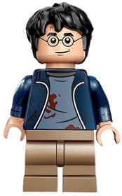 Harry Potter - Dark Blue Open Jacket with Tears and Blood Stains, Printed Arms, Dark Tan Medium Legs