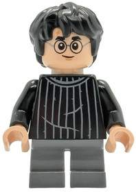 Harry Potter minifigura - Fekete csíkos pulcsi, sötét kékesszürke rövid lábak