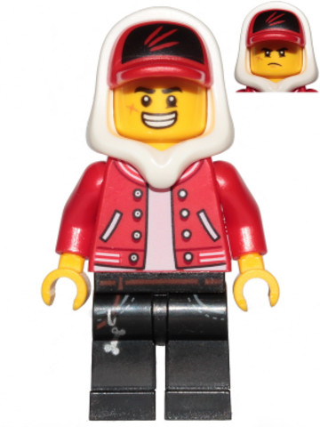 LEGO® Minifigurák hs001 - Jack Davids - Piros felső, piros sapka, fehér kapucni