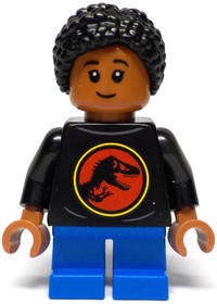Junior Paleontologist - Girl, Black Shirt with Jurassic Park Logo, Blue Short Legs, Black Hair Braid