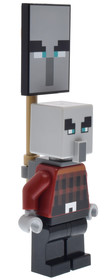 Illager (Pillager) - Narrow Eyes, Dark Bluish Gray Neck Bracket and Tile with Clip, Ominous Banner