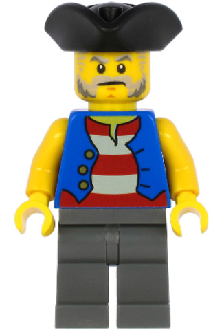 LEGO® Minifigurák pi186 - Pirate - Black Pirate Triangle Hat, Blue Vest, Dark Bluish Gray Legs